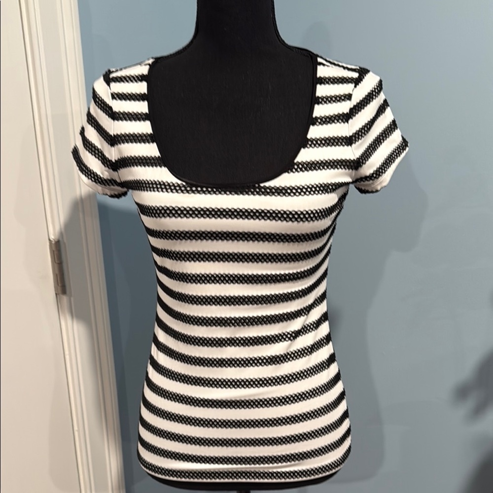 WHBM Black and White Lace Striped Women's Top, Size S